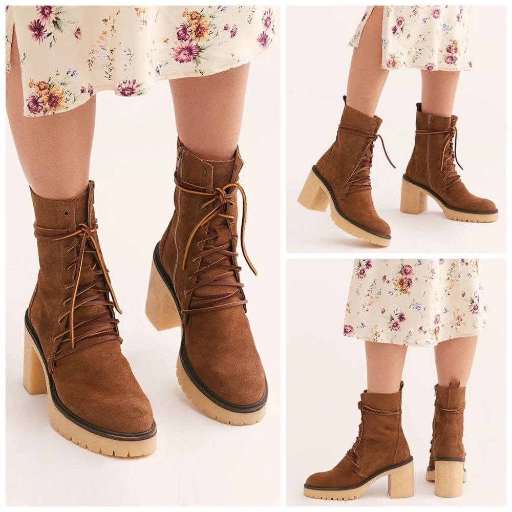 Free People Dylan suede lace up combat platform boot in brown 41/10